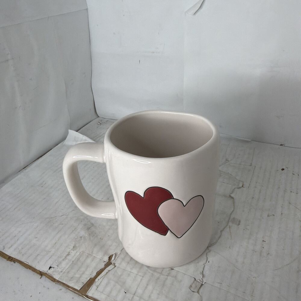 Rae Dunn “CRAZY In Love” & 2 Hearts White Ceramic Mug Artisan Collection As Pics